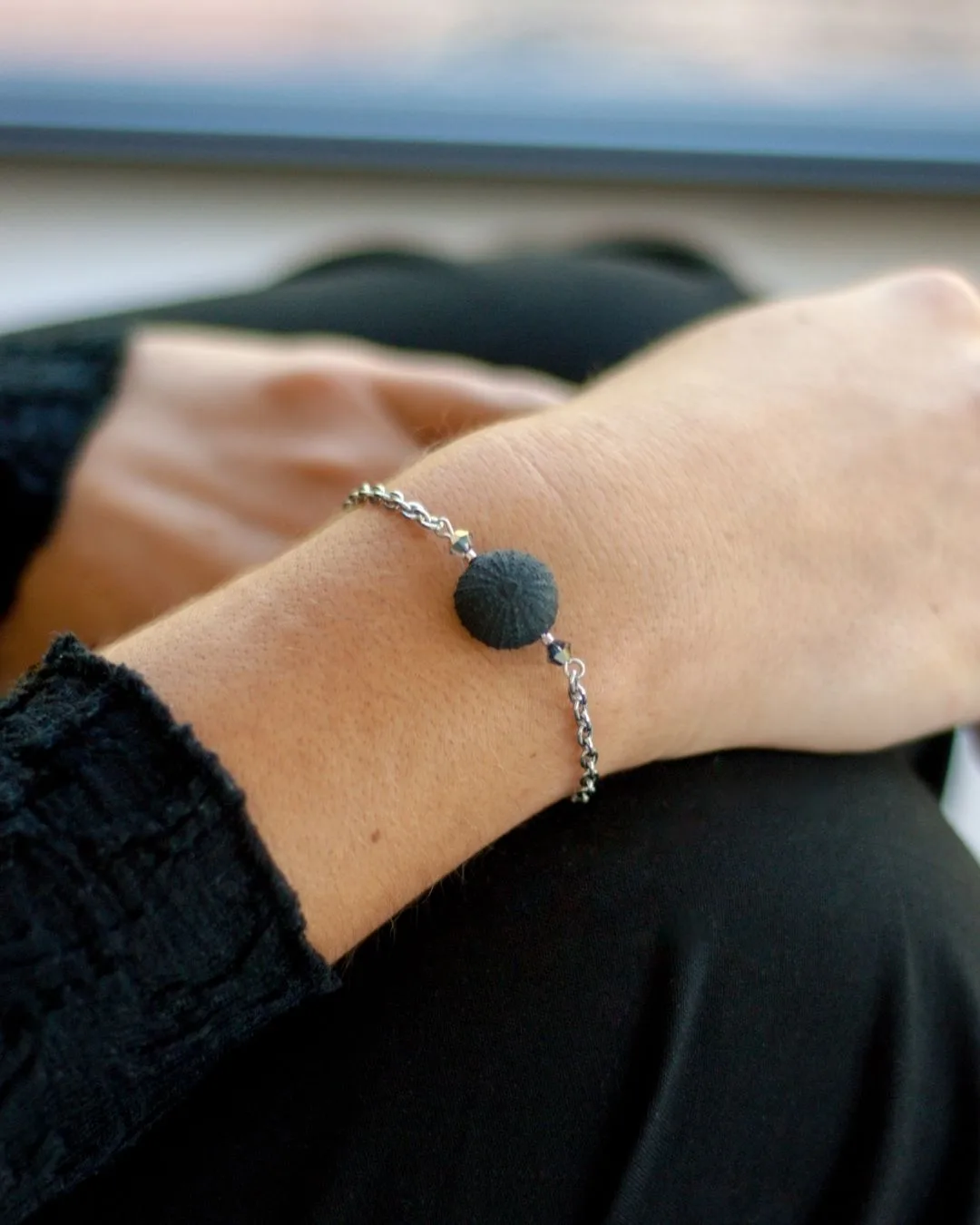Bracelet oursin noir et cristal de Bohème