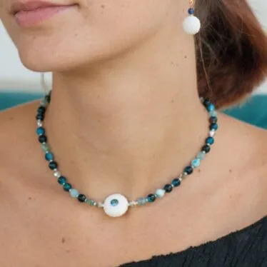 Collier oursin et agates bleues
