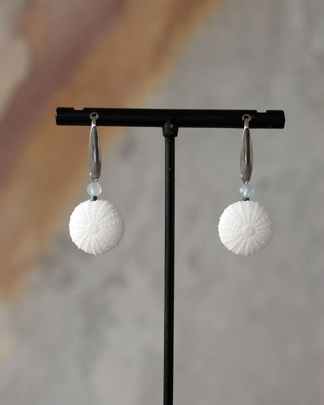 Boucles d’oreilles Oursin & Aigue-marine Acier